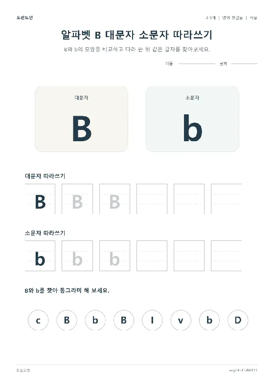 알파벳 B 대문자 소문자 따라쓰기 활동지 미리보기